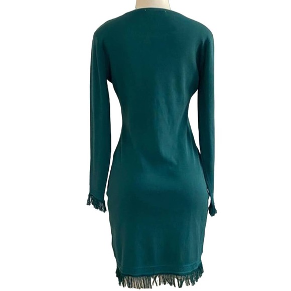 NANETTE LEPORE Luciana Knit Fringe Trim Sweater Dress Size M Night Garden *ND14 - Picture 3 of 7